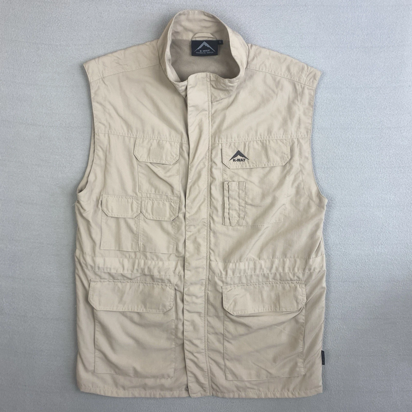 K-Way Technical Design Utility Fishing Gilet Vest Beige Mens Medium Pockets