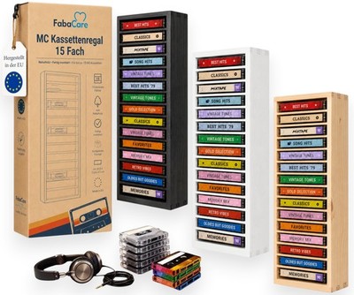 MC Regal 15 Fach Kassettenregal Aufbewahrung Tape Holz Farbe: schwarz weiß buche