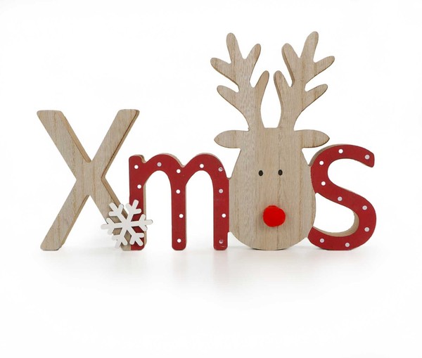 Deko Schriftzug Xmas Weihnachtsdeko Elchkopf Und Roter Puschelnase-image