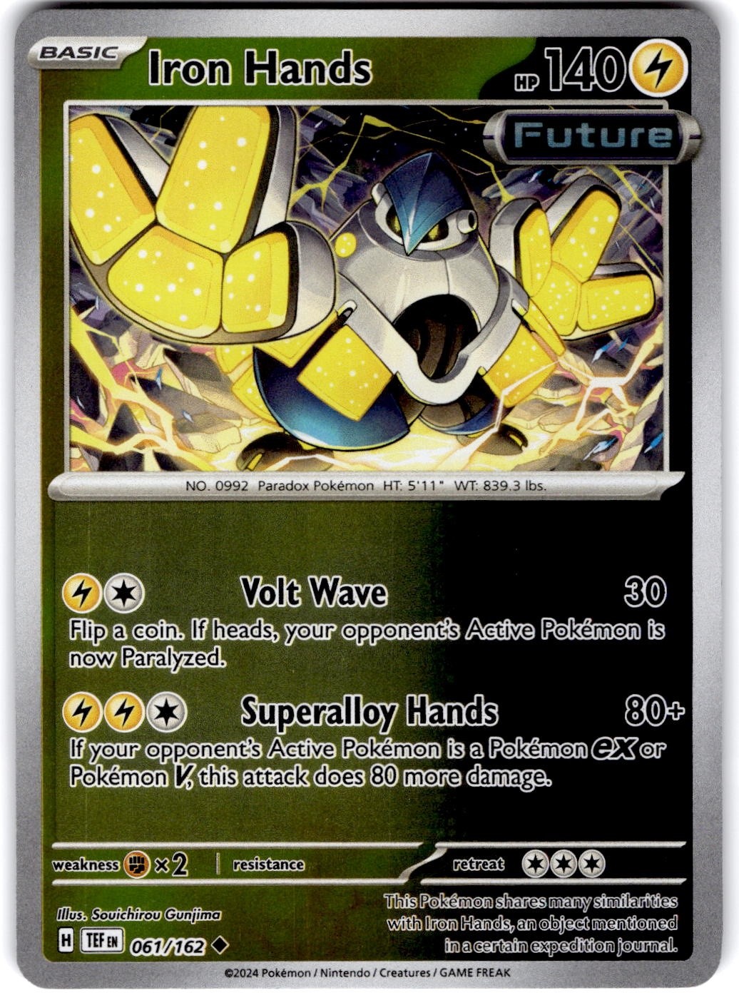 Pokemon Iron Hands Temporal Forces 61/162 Reverse Holo Near Mint English