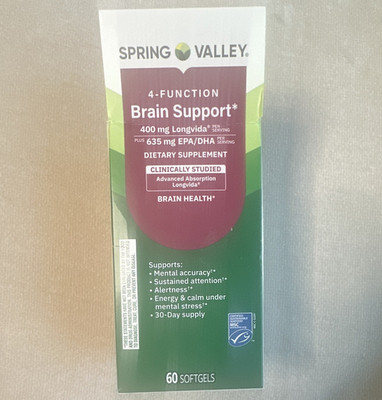 Spring Valley 4-Function Brain Support 60 Softgels Turmeric EPA/DHA 400mg