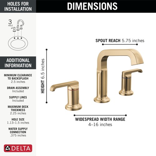 Delta 35589-DST Tetra 1.2 GPM Widespread Bathroom Faucet - Black - Bild 7 von 8