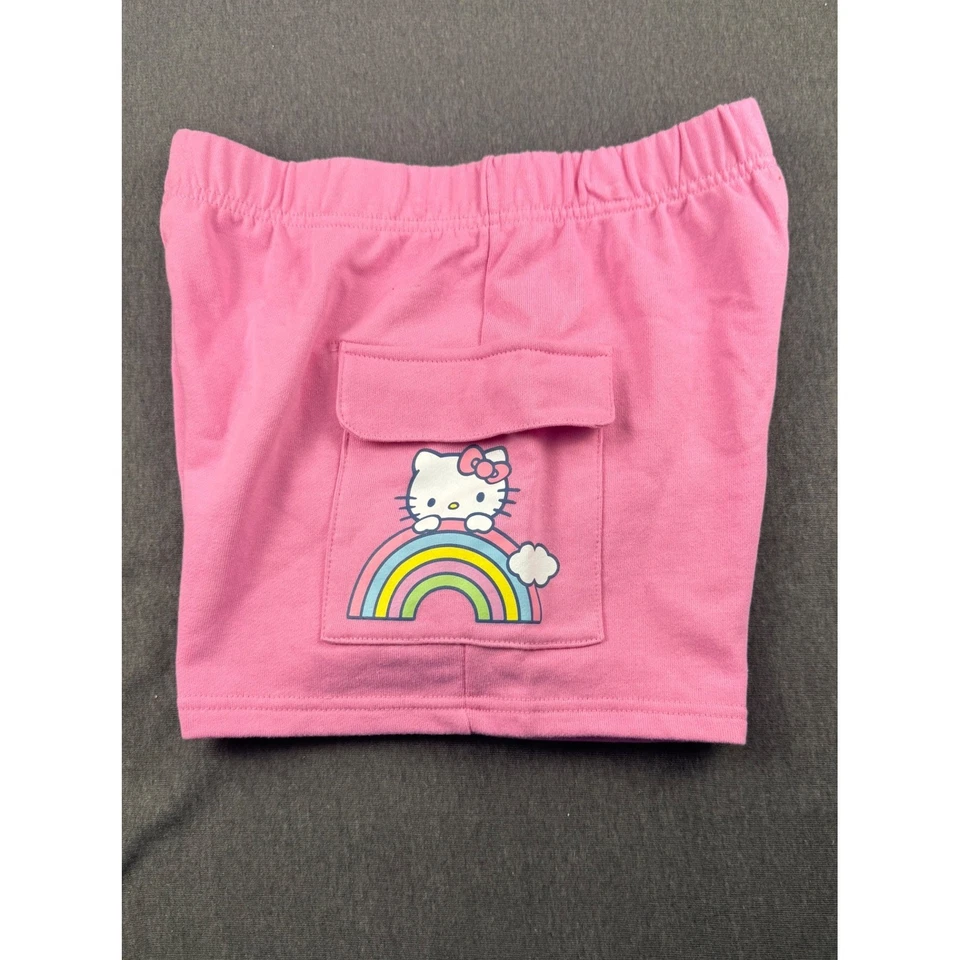 Lindos Pantalones Cortos Hello Kitty Niñas Rosa L/G (10/12) Bolsillo Arco Iris Kawaii Foto 2 de 4
