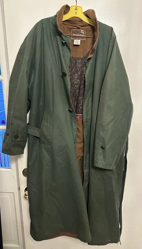XL 46-48 John Partridge 100% Waxed Cotton Heavy Full Green Coat, Made England