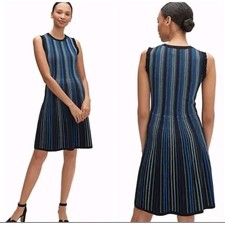 Kate Spade New York Blue Stripe Sleeveless Fit Flare Knit Dress Size M