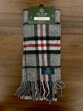 Clans of Scotland Scarf Thomson Grey 100 Lambswool Gray Red Scottish Tartan New