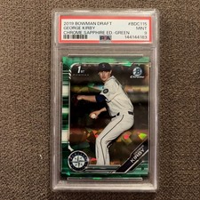 George Kirby 2019 1st Bowman Chrome Sapphire Draft rookie card GREEN /50 PSA 9