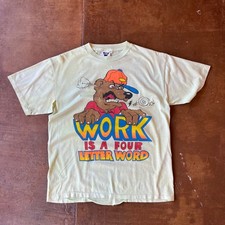 SSI Vintage 80s Work is a Four Letter Word Green Single Stitch USA Made Tee L