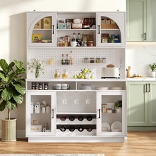 Tall Kitchen Pantry Cabinet with Charging Station 71" Cabinet with Wine Rack