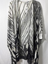 NWT CAROLINE ROSE Made in USA One Size Black, White, Beige Ruana $325