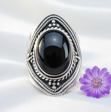 Natural Black Onyx Gemstone Handmade 925 Sterling Silver Jewelry Ring All Size