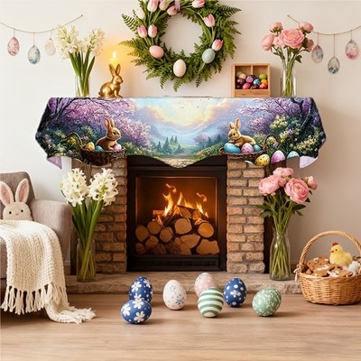 Fireplace Mantel Scarf Easter Decor Bunny Spring Eggs Forest Mantel Home Decor