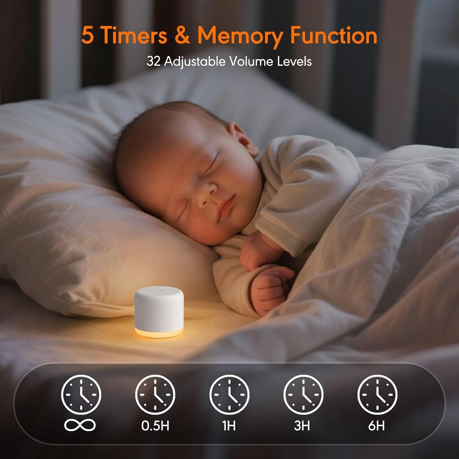 White Noise Machine with Night Light, 18 Soothing Sounds Portable Sound Machine 