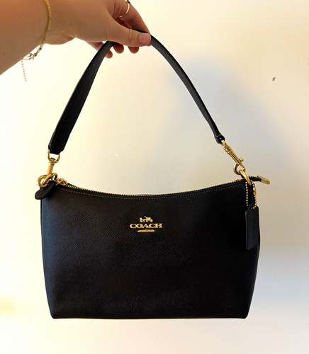 Coach Black Shoulder/Crossbody Bag Zip Top Gold Hardware Detachable Strap NWOT