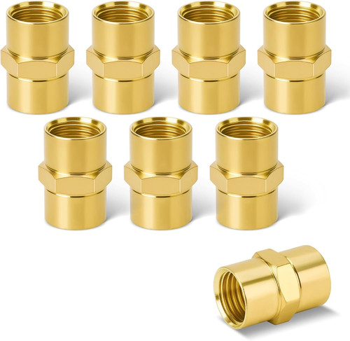 8Pcs Brass Coupling 1/4 NPT Coupler Female To Female Hex Head Pipe Fitting Compr