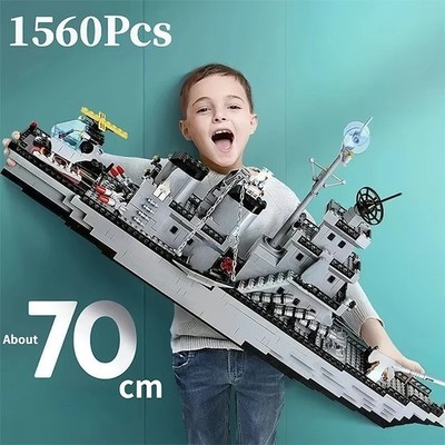 NEU Riesiges Marine Kriegsschiff Armeeschiff Größe 1560 Teile Modell Kriegsschiff 6 in 1