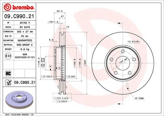 Disque de frein Brembo 09.C990.21 pour sécuriser vos trajets en famille avec Ford
