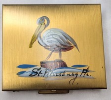 Vintage Made In USA St Petersburg Souvenir Handpaintd Pelican Gold Tone Compact