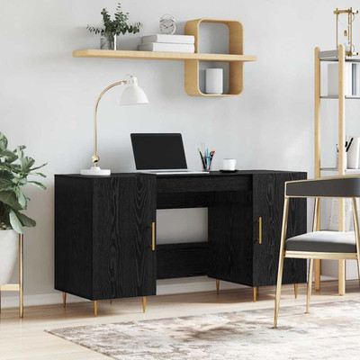 Schreibtisch Modern Executive Schwarz Eiche 140x50x75cm Ingenieurholz Matt Stauraum 2 Türen