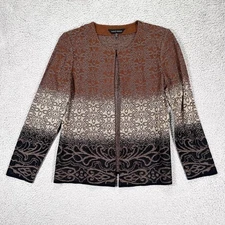Ming Wang Brown Metallic Open Front Cardigan Women's P Medium Knit Layered Chic