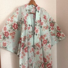 Beautiful condition Yukata and obi set, light blue x pink floral pattern,