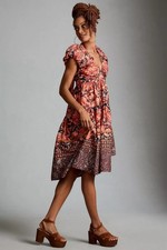 Anthropologie Printed V-Neck Babydoll Dress NWT Size 0