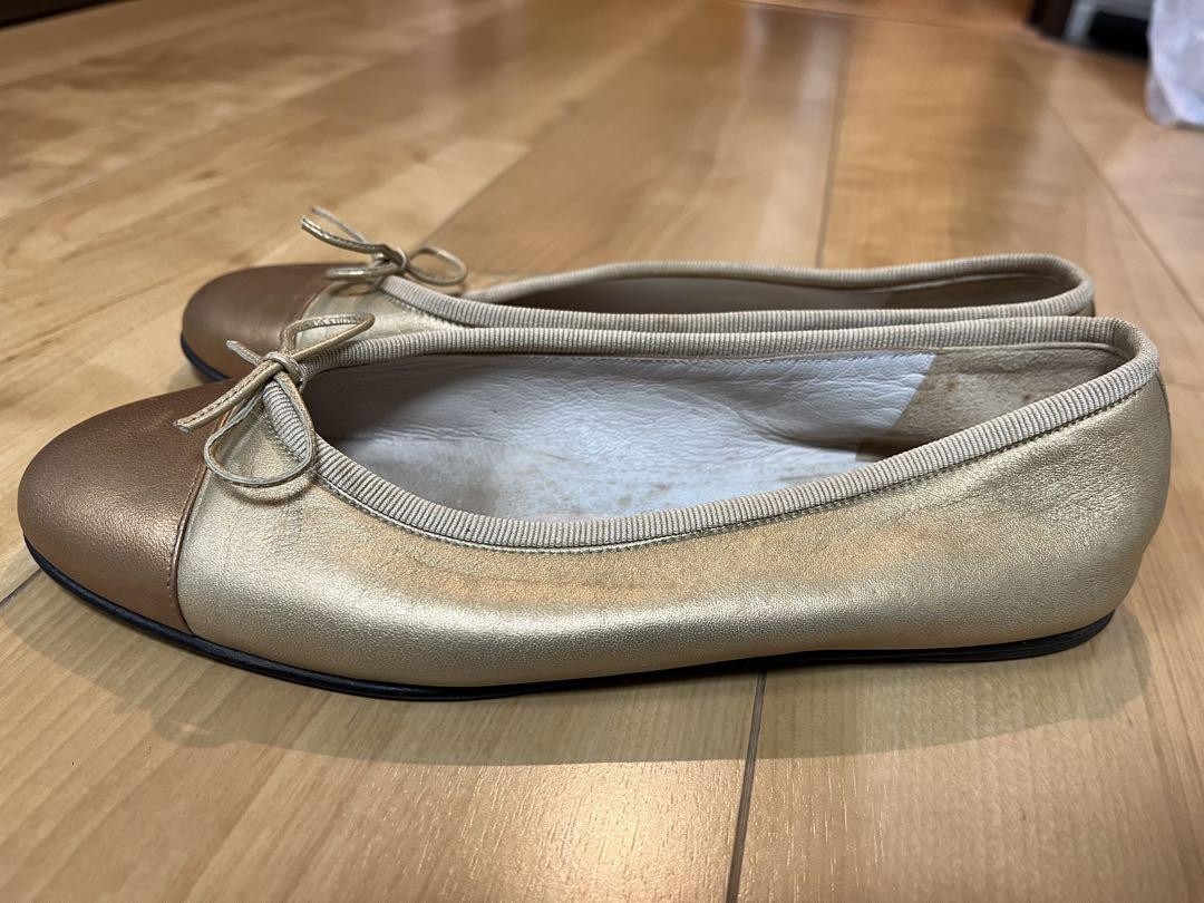 Chanel Flats Shoes Gold With Ribbon Size 35.5 US About5.5 For Women