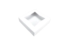 SCT White Window Bakery Boxes with Attached Flip Top, 4-Corner Beers Design, 10 