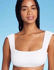 Women's Cap Sleeve Smocked Bralette Bikini Top - Wild Fable White Medium