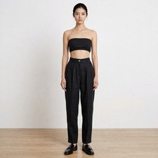 Vintage 90s Karen Kane Black Linen Pants Sz 10 Pleated Baggy Y2K Preppy Trousers