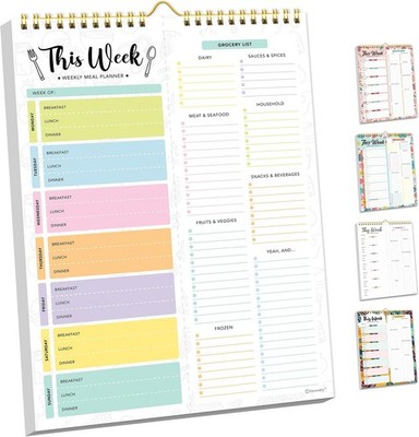 52 Sheets Pastel Undated Magnetic Weekly Meal Planner and Grocery List Notepad