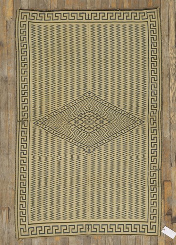 Antique Greek Key Border Native American Navajo Flatwoven Rug