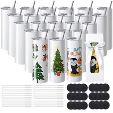 VEVOR 24Pack Straight Sublimation Tumblers Bulk Blank 20oz Stainless Steel White