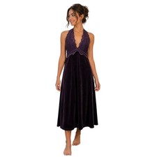 Y2K Purple Velvet Crochet Lace Fairy Grunge Glam Halter Maxi Dress Whimsigoth L