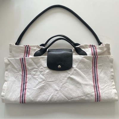 Longchamp x Charvet Le Pliage Torchon Large Linen Tote Bag White