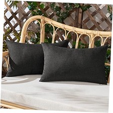 Set of 2 Outdoor Waterproof Throw Pillow Covers 20" x 12" Pack of 2 Black