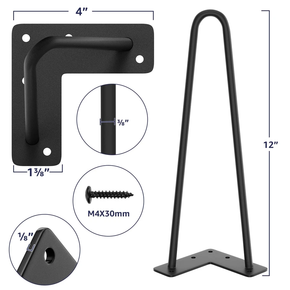 Heavy Duty Hairpin Legs for Furniture - 12 Inch Metal Legs with Floor Protectors - Image 2 of 4