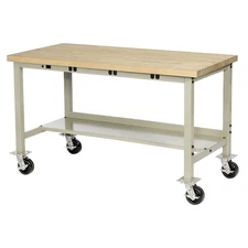Mobile Workbench with Power Apron Maple Block Square Edge 60"W x 30"D Tan