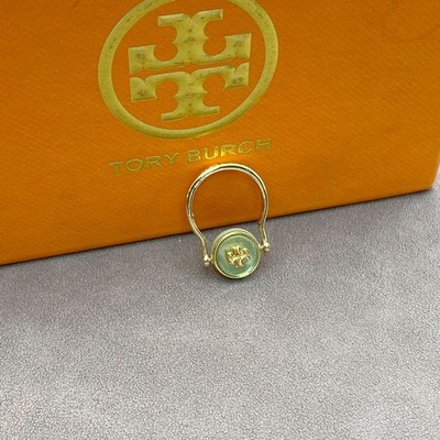 New Tory Burch Kira Double-Sided Reversible Logo Ring Green Mint Size 8