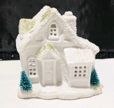 Yankee Candle Snowy White Ceramic House Votive Holder Tea Light Lantern