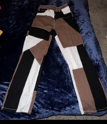 SHEIN ICON High Waist Patchwork Jeans Brown/black/white