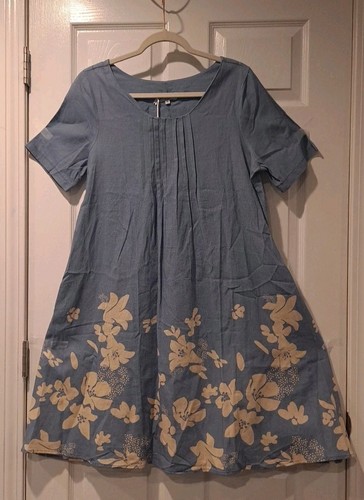 Le Ragazze Made In Italy Short Sleeve Linen Blend Dress Size M Blue