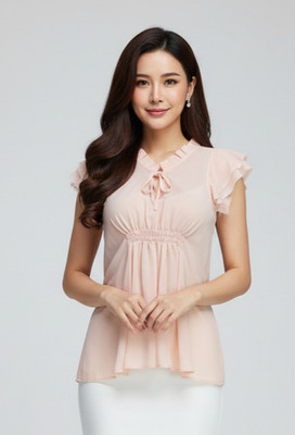 Blugirl Folies Women's Blouse Short Sleeve Peach Sheer Size 6