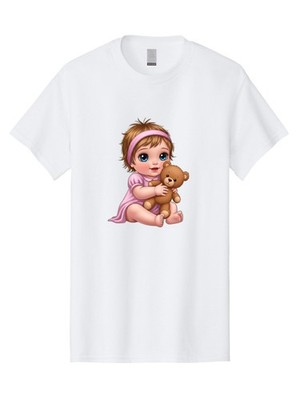 Toddler-Hugging-Teddy-Bear Mens Graphic Tee, 100% Cotton, Casual Summer Wear