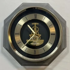 Vintage Art deco Octagonal Seiko Skeleton Wall Clock 1980s Rare Quartz