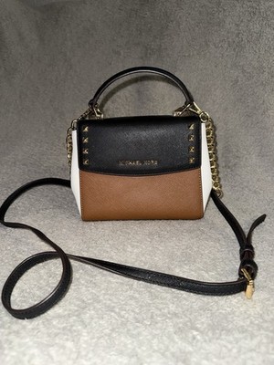 Michael Kors Black Brown White Colorblock Studded Small Satchel Magnetic Detach