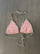 Victoria s Secret Bad Girl Swimsuit Bikini Top Pink Gold Metallic Leopard Medium