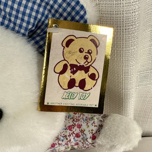 Vtg White Mouse Plush W/ Bear Slippers & Floral Gingham Pajamas Stuffed Animal - Picture 2 of 5