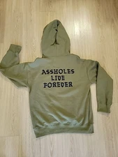 Assholes*s Live Forever Hoodie Sweatshirt Large Green Embroidered Face Zip