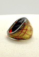 Handcrafted Glass Red And Gold On Black Domed Ring